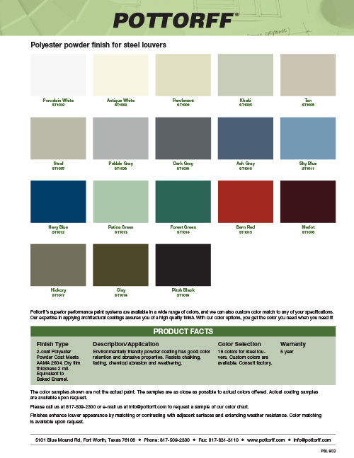 Pottorff's standard color line for steel louvers